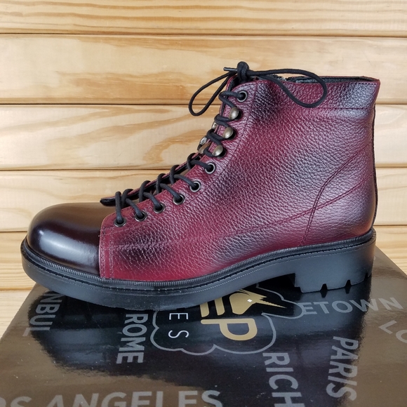 paul branco Other - Men's 100% Genuine Leather Ankle Boots Burgundy by Paul Branco Side Zip Lace-up